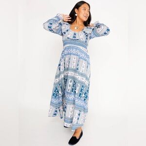 NEW Ophelia & Indigo Clementina Dress Vintage Floral Midi Scoop Neck Blue Small